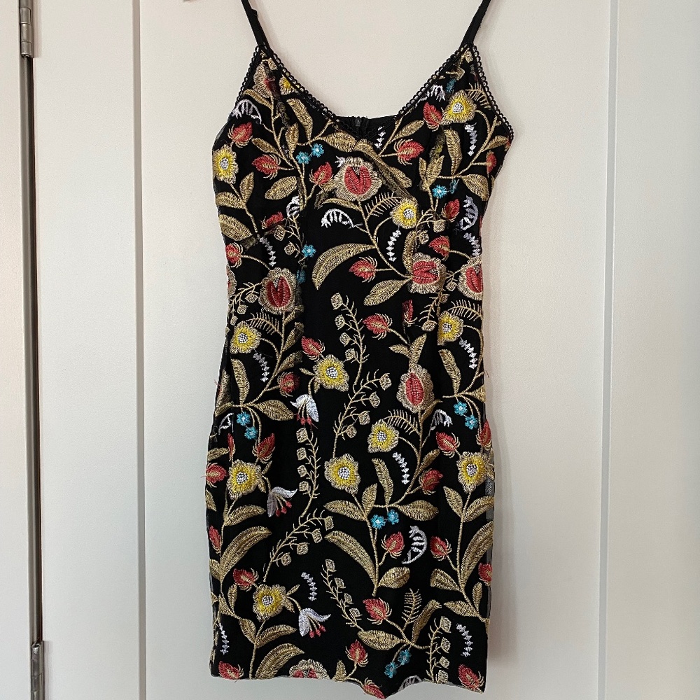 Black Embroidered Mini Dress